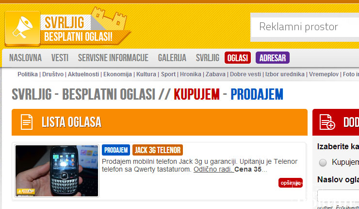 Besplatni oglasi 3 oglasi