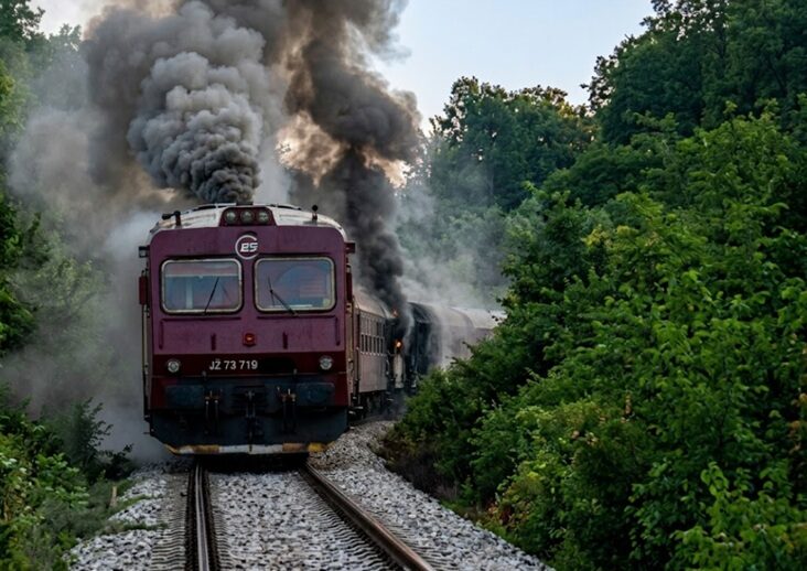 Zapalio se putnički voz na pruzi Niš–Svrljig, putnici bezbedno evakuisani 1 Gori voz, obrađena fotografija uz pomoć AI, video photo