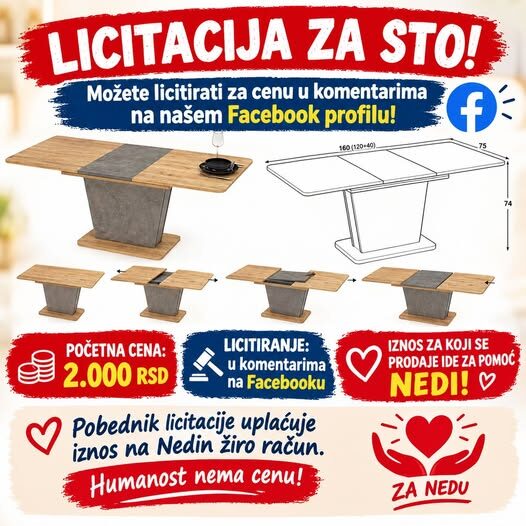 Trpezarijski sto – humanitarna licitacija za Nedu