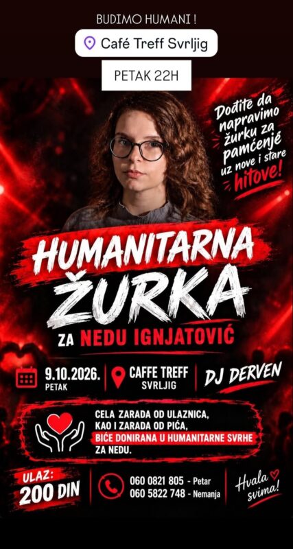 Humanitarna žurka za Nedu – Caffe Treff Svrljig