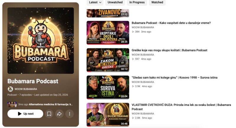 Bubamara Podcast: Pogledajte prvih sedam epizoda sa zanimljivim gostima 1 Screenshot 2026 10 08 at 07.49.58